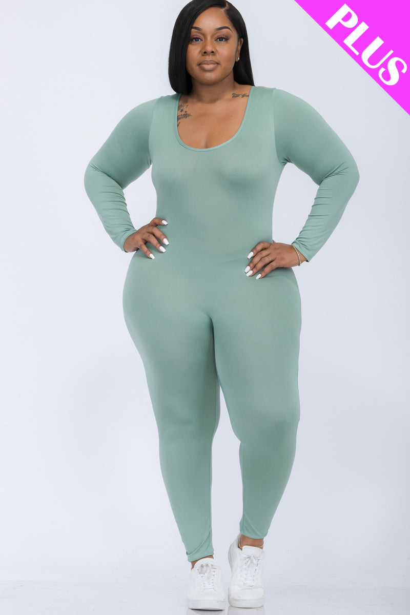Plus Size Scoop Neck Long Sleeve Bodycon Jumpsuit (CAPELLA)-9