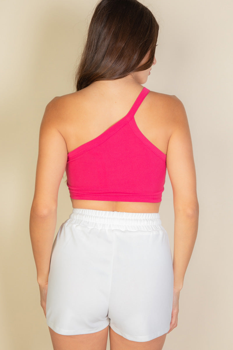One Shoulder Ribbed Cropped Top (CAPELLA)-3