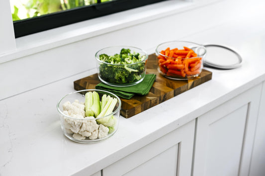 Glass Food Storage Containers - 6 Piece 4 Cup Set (3 Containers + 3 Lids), White-0