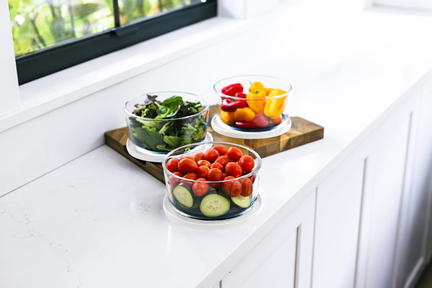 Glass Food Storage Containers - 6 Piece 4 Cup Set (3 Containers + 3 Lids), White-1