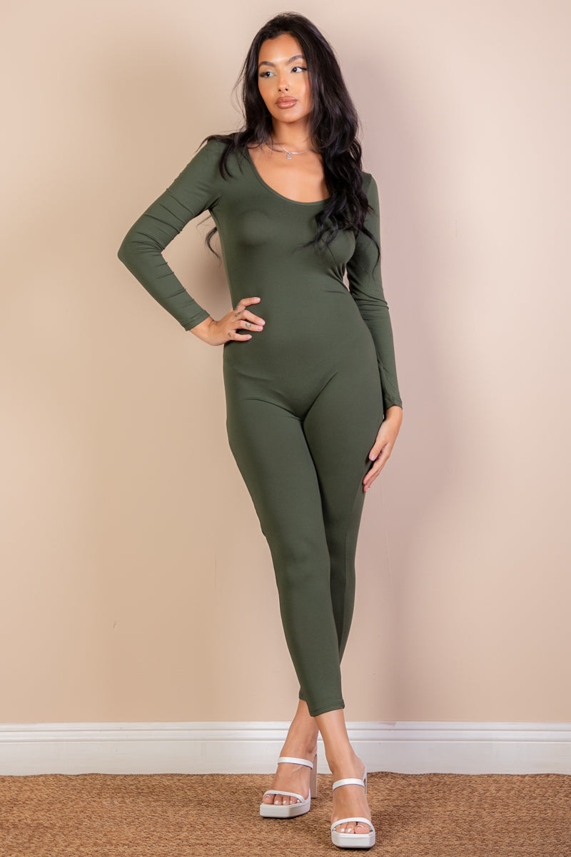 Scoop Neck Long Sleeve Bodycon Jumpsuit (CAPELLA)-1