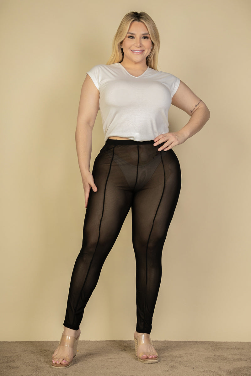 Plus Size Seam Front High Waist Mesh Leggings (CAPELLA)-4