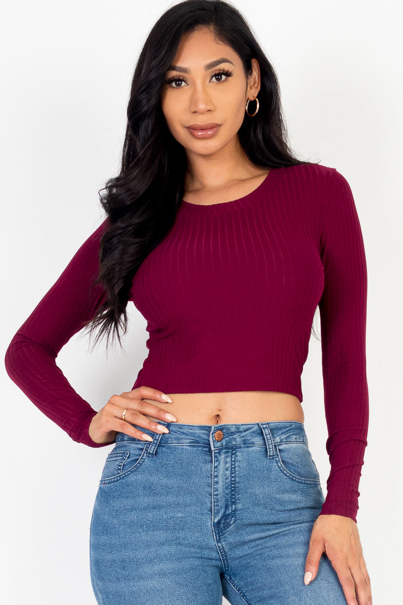 Long Sleeve Round Neck Basic Crop Top (CAPELLA)-5