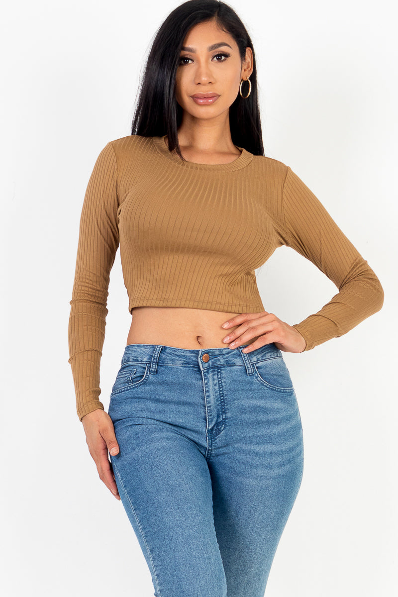 Long Sleeve Round Neck Basic Crop Top (CAPELLA)-7