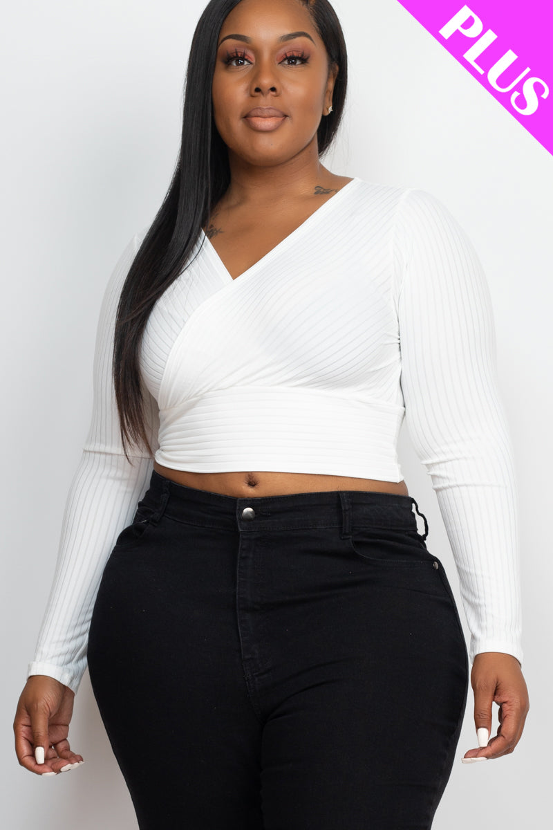 Plus Size Ribbed Wrap Front Long Sleeve Top (CAPELLA)-14