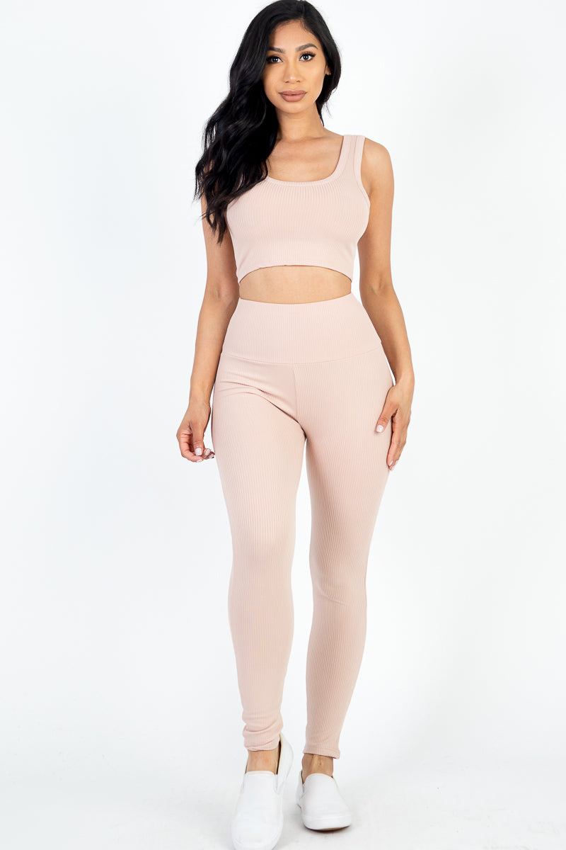 Ribbed Crop Top & Leggings Set (CAPELLA)-1
