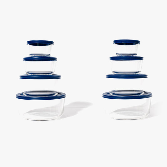 Glass Food Storage Containers - 16 Piece (8 Containers + 8 Lids) Round Nesting Space-Saving Set-0