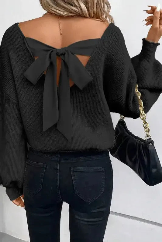 Elegant Noir Lantern-Sleeve Sweater-0