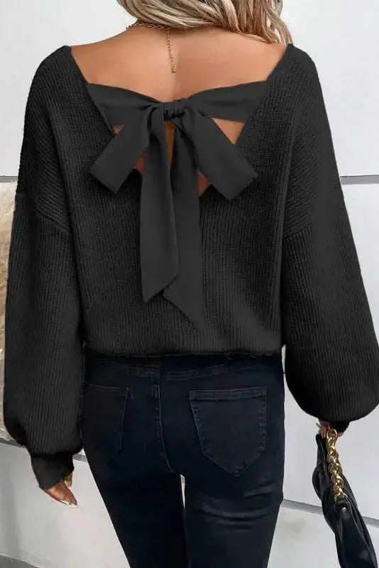 Elegant Noir Lantern-Sleeve Sweater-2