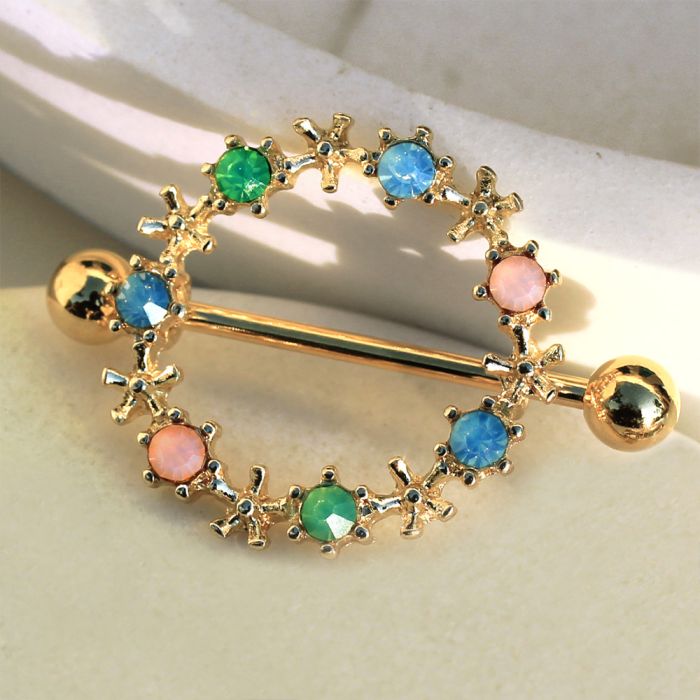 Gold Plated Flower Headpiece Nipple Shield-0