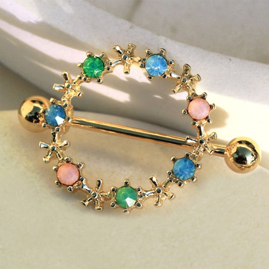 Gold Plated Flower Headpiece Nipple Shield-0