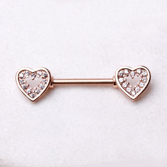 Rose Gold Plated Glittering Heart Nipple Bar-0
