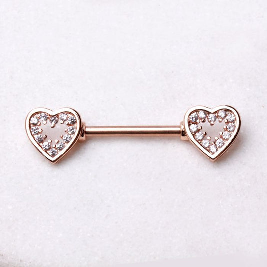 Rose Gold Plated Glittering Heart Nipple Bar-0