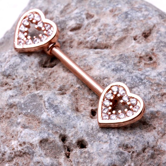 Rose Gold Plated Glittering Heart Nipple Bar-1