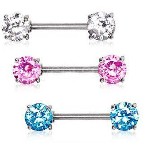 Prong Set Round CZ Nipple Bar Set-0