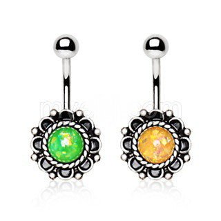 Antique Synthetic Opal Floral Charm Navel Ring-0