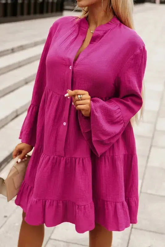 Rose Crinkled Tiered Shirt Dress-4