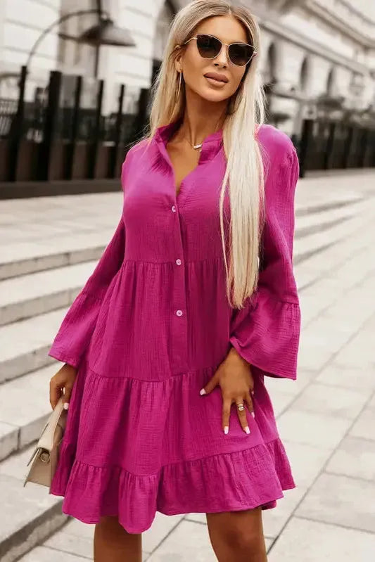 Rose Crinkled Tiered Shirt Dress-0