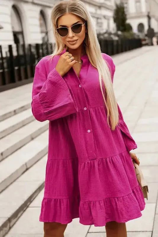 Rose Crinkled Tiered Shirt Dress-2